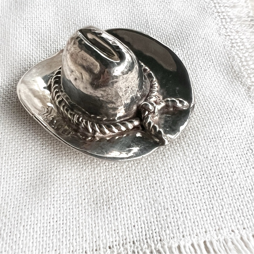 XL VINTAGE Western Cowboy Hat Sterling Silver Bolo Tie Slide or Brooch Pin